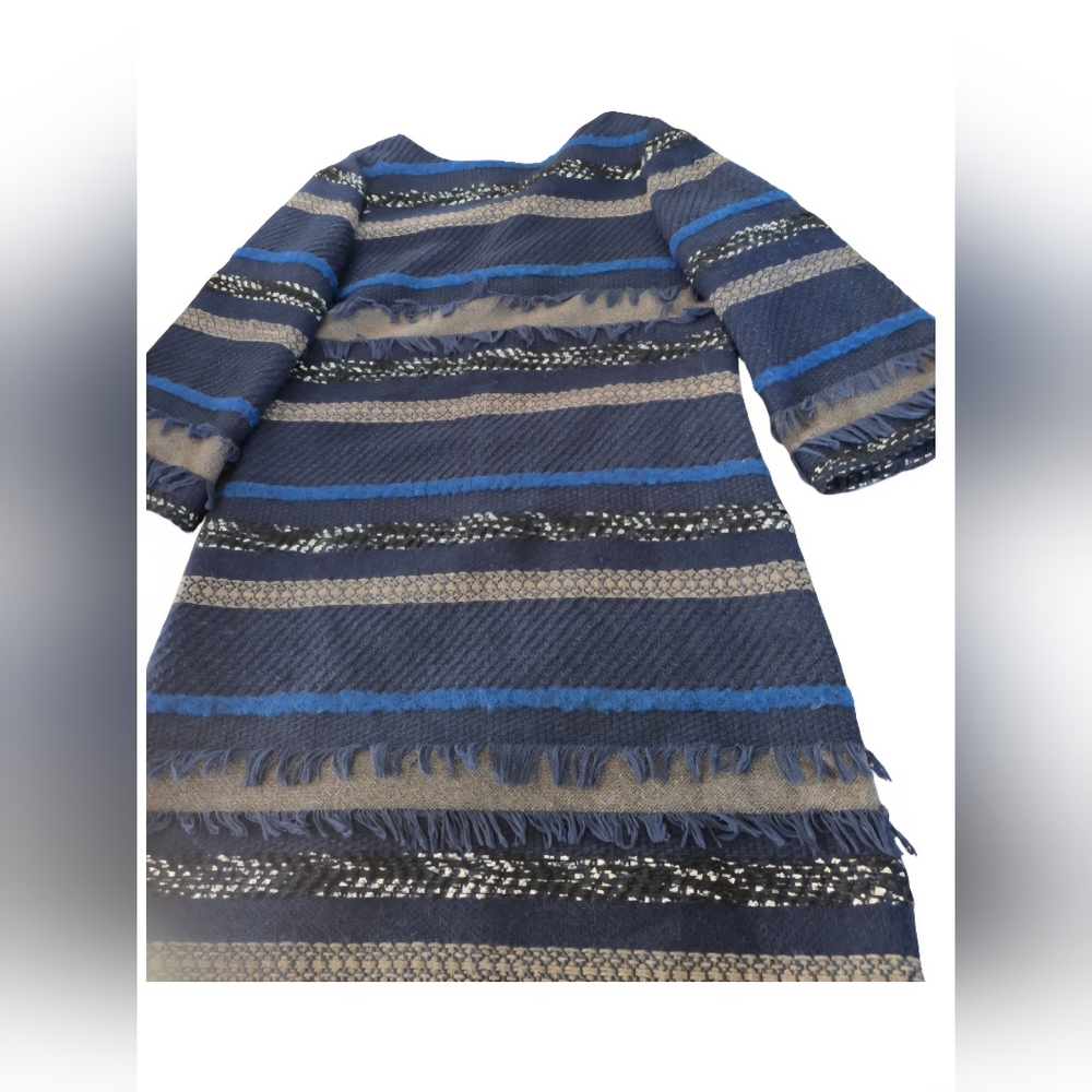 Alice + Olivia Evelina Dress Size 10 Tweed Wool Bell Sleeve Navy Grey Short